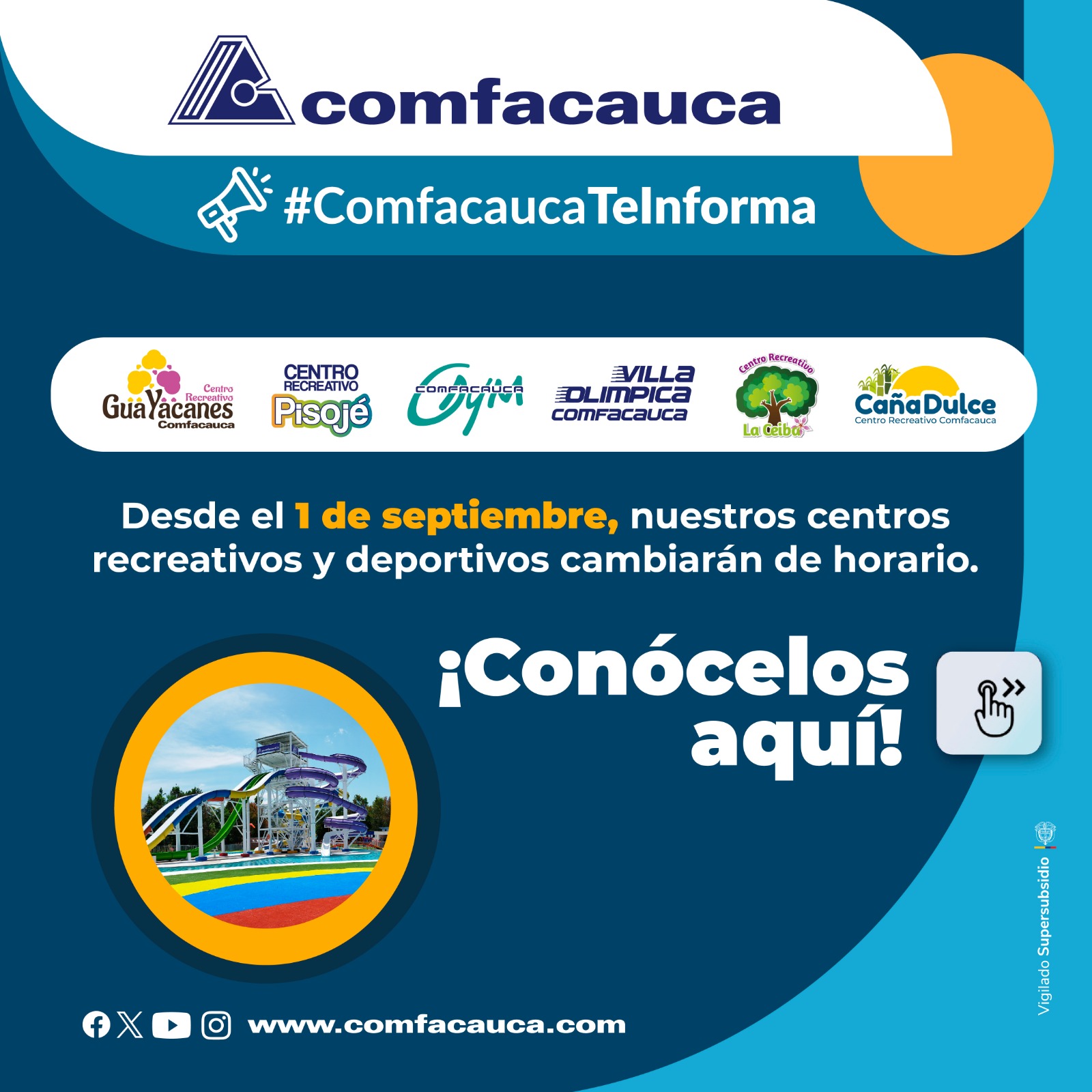 Nuevos Horarios en Centros Recreativos y Deportivos Comfacauca