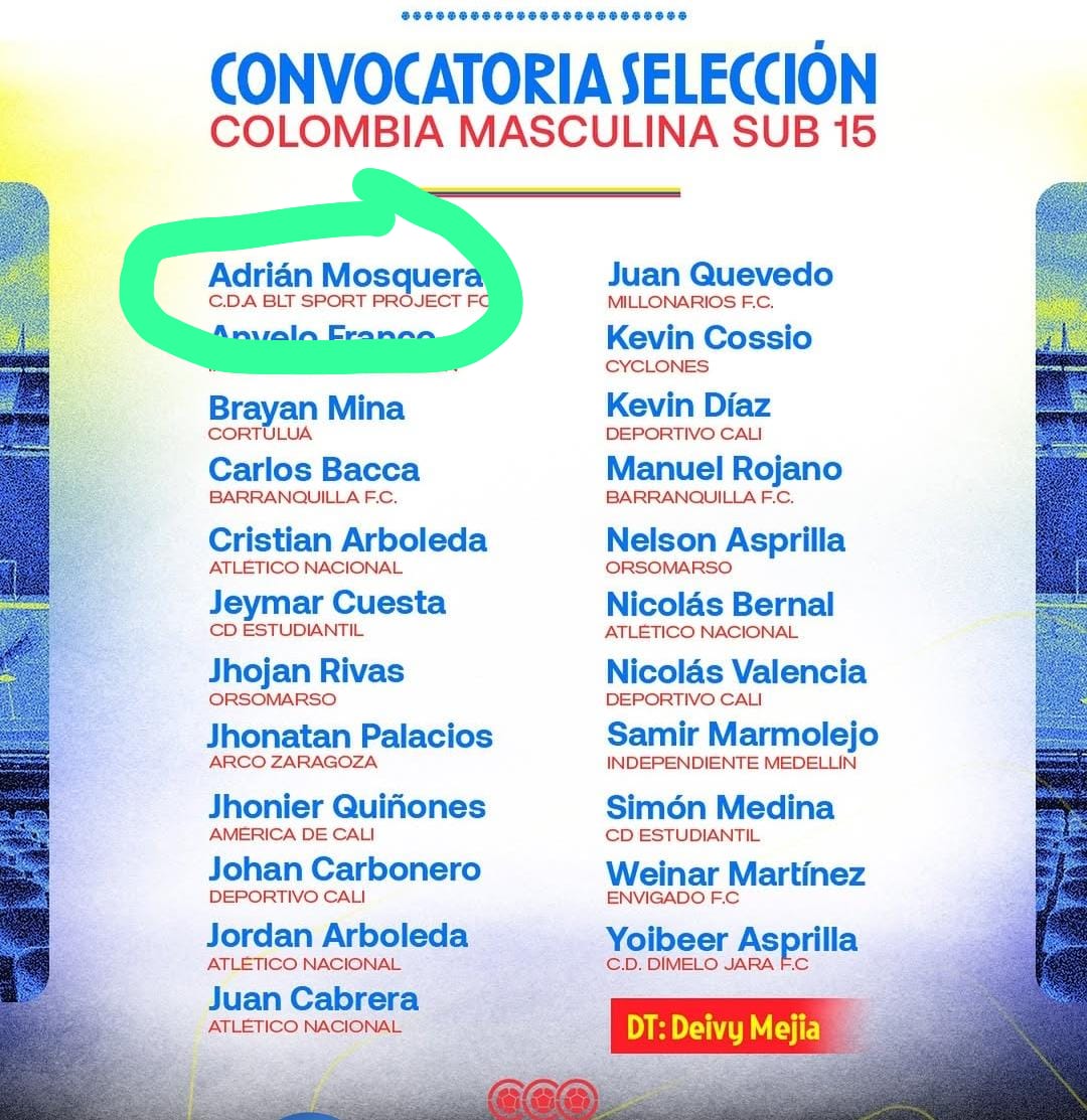 Adrián Mosquera Rentería, talento Comfacauca convocado a la Selección Colombia Sub 15